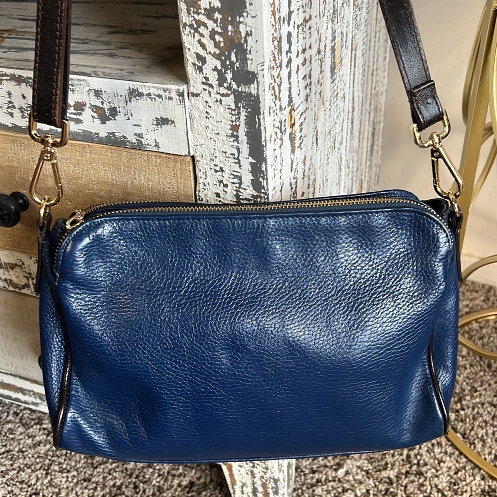 Valentina Crossbody Pebbled Blue‎ & Black Made In Italy Bag.